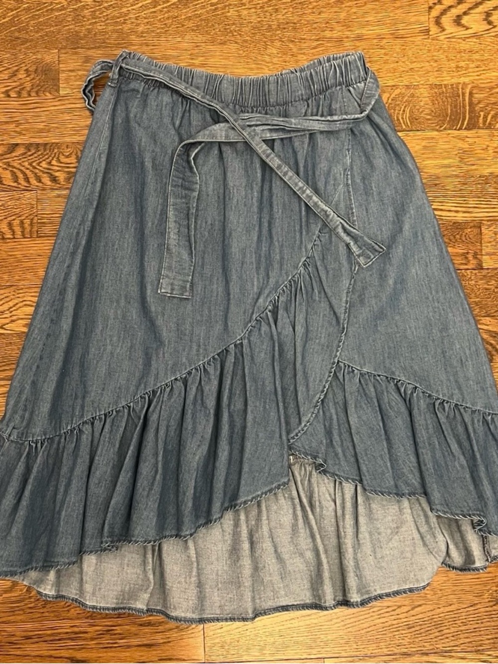 Zara Denim Blue Tiered Wrap Skirt with Waist Tie